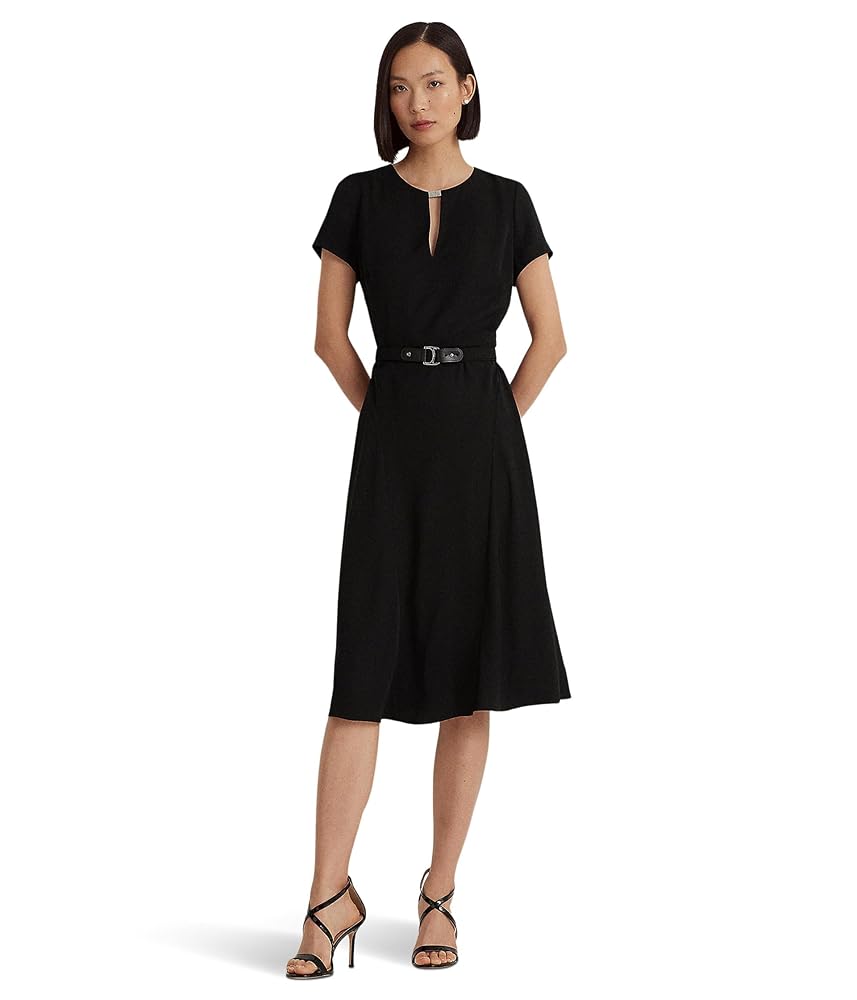 送料関税無料【POLO RALPH LAUREN】GEORGETTEエレガントドレス Lauren Ralph Lauren Belted Georgette Dress Black 2 14 at